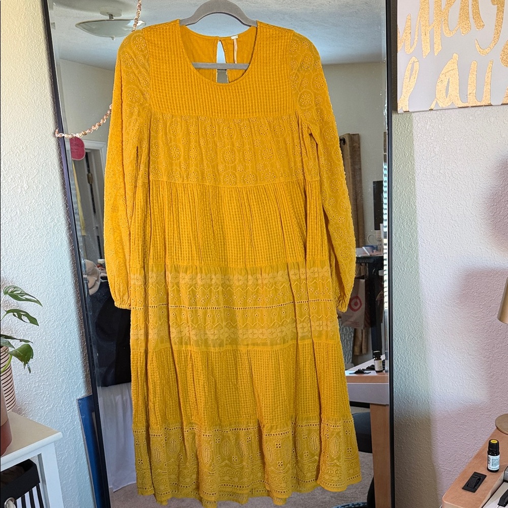 Free People Mustard Long Sleeve Dress